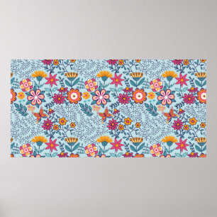 Poster Textura perfeita com flores e borboletas. Fim