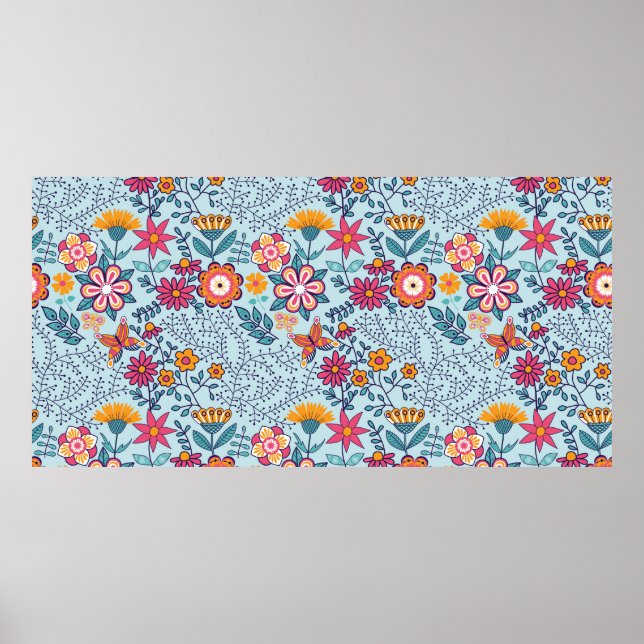 Poster Textura perfeita com flores e borboletas. Fim (Frente)