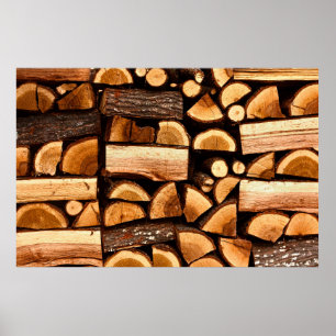 Poster Textura. Pilha de madeira cortada armazenada, wint