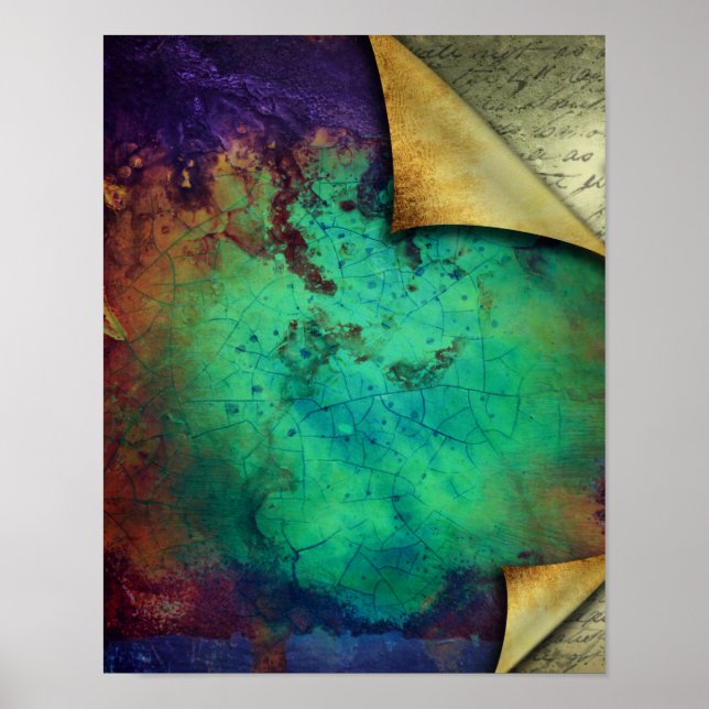 Póster Textura Rústica Curva De Turquesa (Frente)