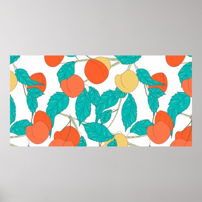 Poster Textura sem costura com frutas e folhas (Frente)