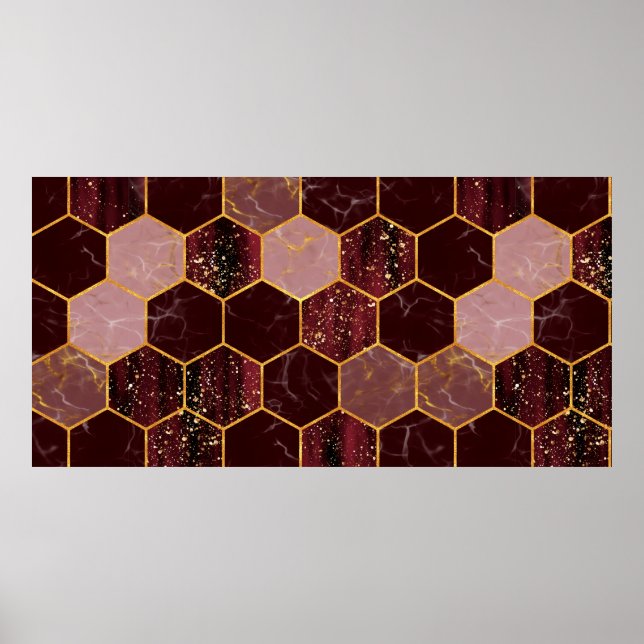 Poster Textura sem costura do hexágono mármore com ouro (Frente)