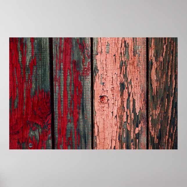 Poster Texture of old wooden fence painted in red and ora (Frente)