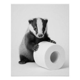 Póster Texugo Bebê Estético Segurando Papel Higiênico Fof