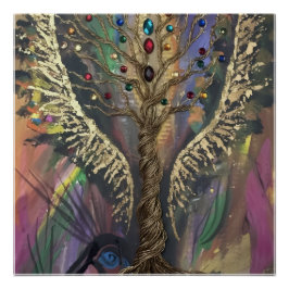 Póster Th Divine Tree Of Life celestial wings and jewels 