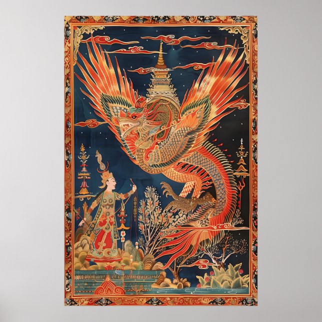 Poster Thai Dragon and Phoenix Art Print Traditional (Frente)