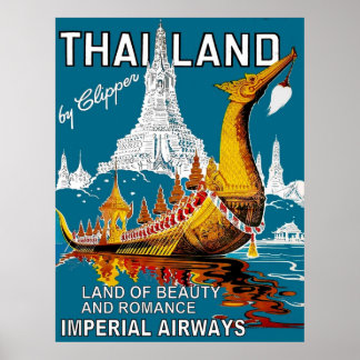 Poster THAILAND Vintage Airline Viagem Advertising Impres