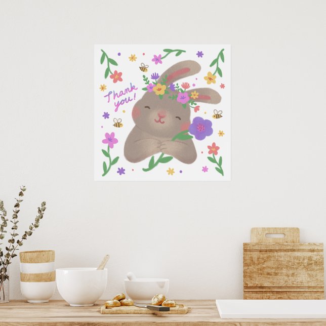 Poster Thank You: Bunny with Flowers (Cozinha)
