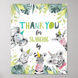 Poster Thank You Swinging By Safari Boy Birthday Sign