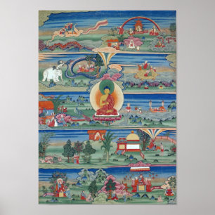Póster Thanka pintado Bhutanese dos contos de Jataka