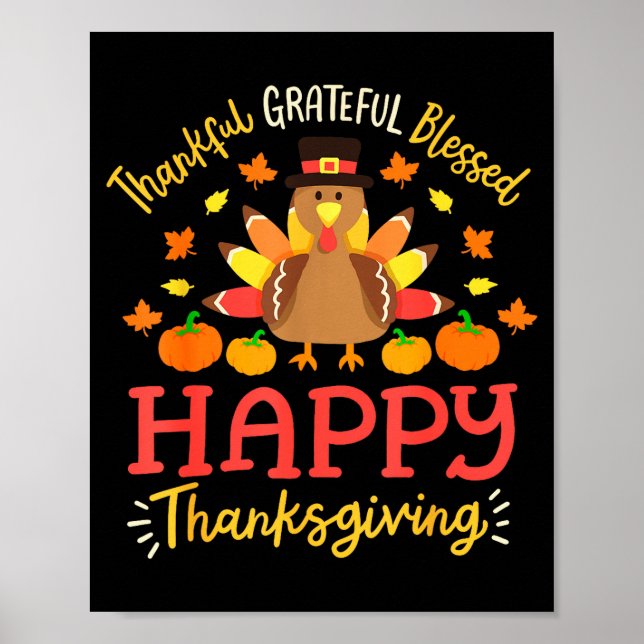 Poster Thankful Grateful Blessed Happy Thanksgiving Turke (Frente)