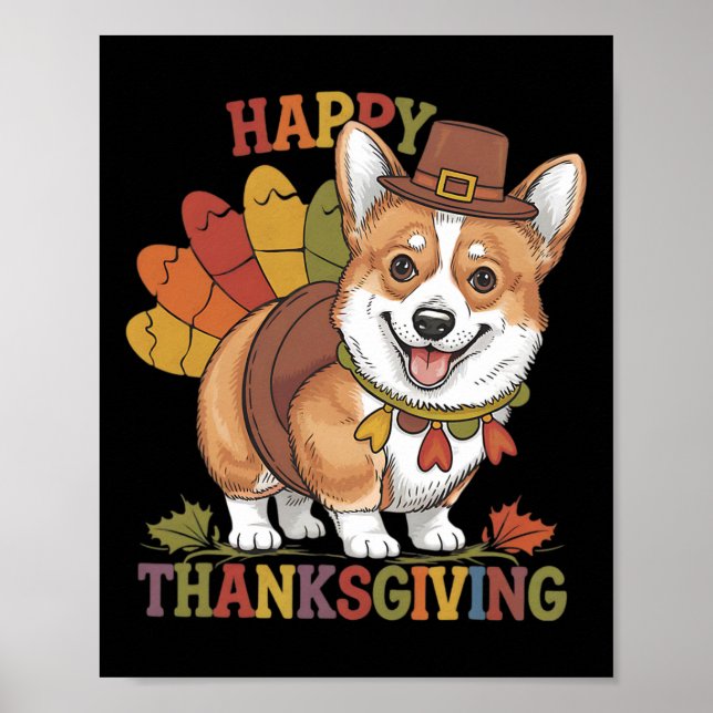 Poster Thanksgiving Corgi Dog Turkey  (Frente)