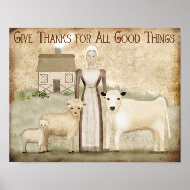 Póster Thanksgiving Folk Art Pilgrim hostess gift favor (Frente)