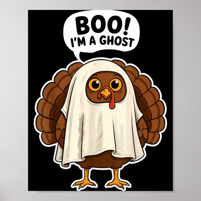 Poster Thanksgiving Ghost Turkey Disguise Funny Halloween (Frente)