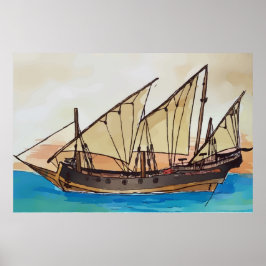 Poster The ancient Xebec sailing vessel