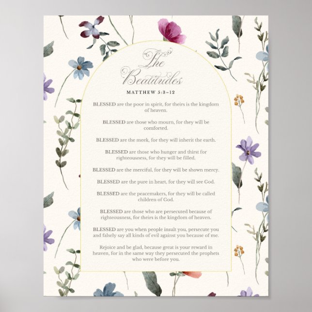 Poster The Beatitudes Matthew 5:3–12 Floral Scripture (Frente)