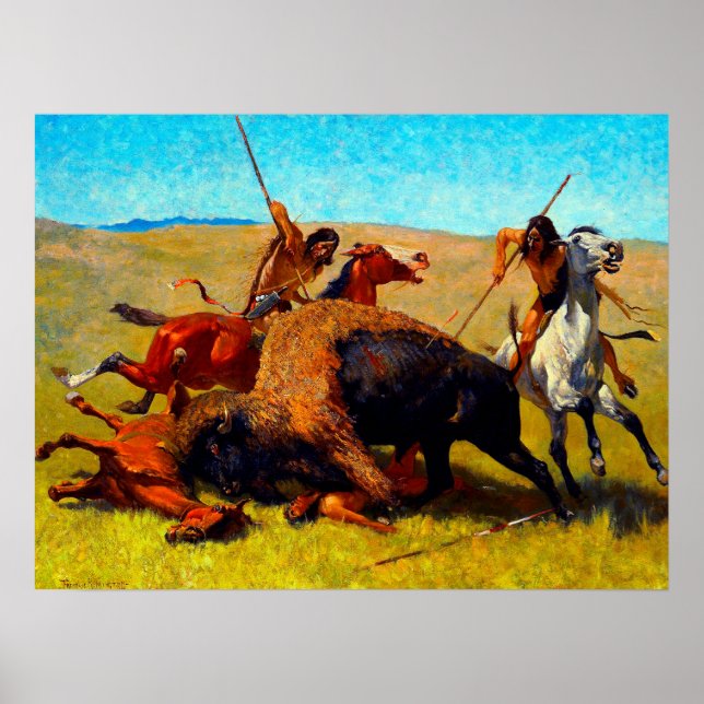 Poster The Buffalo Hunt Frederic Remington 1890 (Frente)
