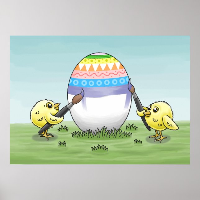 Poster The chickens paint an Easter egg (Frente)