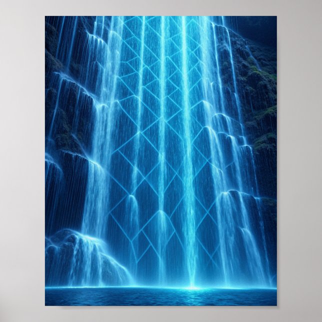 Poster The Cybernetic Cascade: A Luminous Digital Waterfa (Frente)