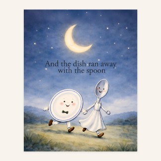 Poster The Dish Ran Away with the Spoon Nursery Rhyme Art