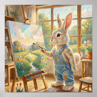 Poster The Easter Bunny attempting to paint 