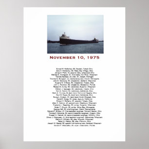 Poster The Edmund Fitzgerald com Nomes da Tripulação Caix