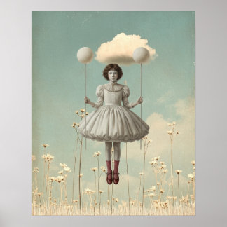 Poster The Girl & Her Cloud | Surreal Storybook Art