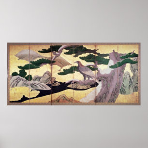 Poster The Hawks in the Pines, 6 panel folding screen