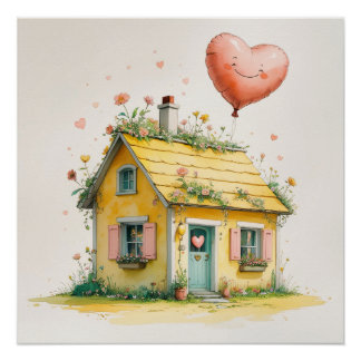 Póster The House of Joy – Whimsical Watercolor Art Print