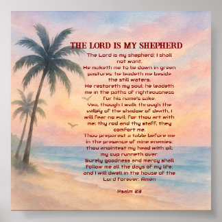 Poster The Lord Is My Shepherd Psalm 23 Sunset Beach 