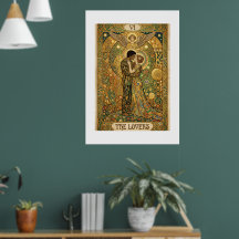 The Lovers Tarot Card Style Gustav Klimt Gold Art