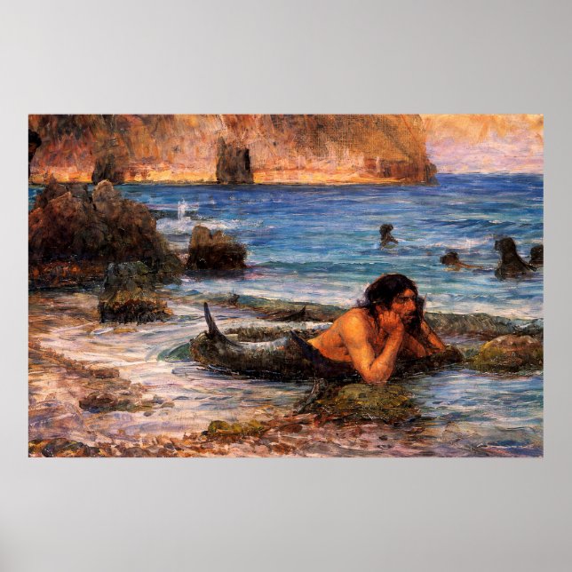 Poster The Merman by John William Waterhouse (Frente)