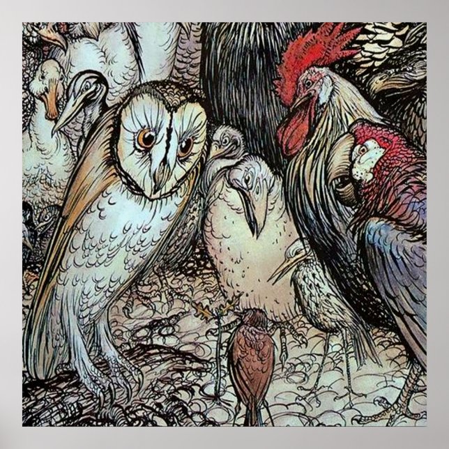 Poster "The Owl and the Birds", por Arthur Rackham (Frente)