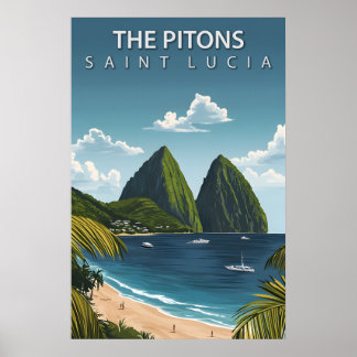 Poster The Pitons Saint Lucia Iconic Twin Volcanic Peaks