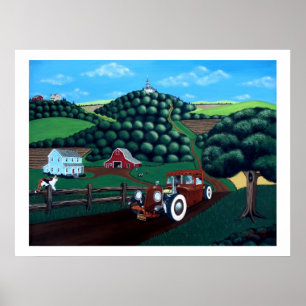 Póster The Rockabilly Rat - Fine Folk Art Print w/ Border