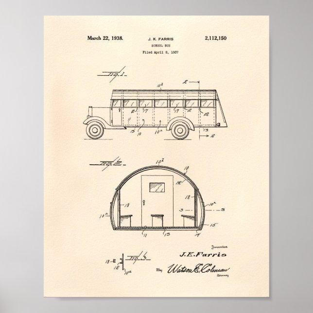 Poster The School Bus 1937 Patent Art Old Peper (Frente)