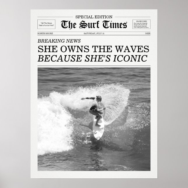 Poster The Surf Times Newspaper She Owns The Waves (Frente)