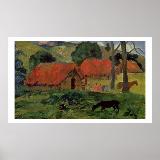 Poster The Three Huts, Taiti, 1891-92 (óleo na canvas) (Frente)