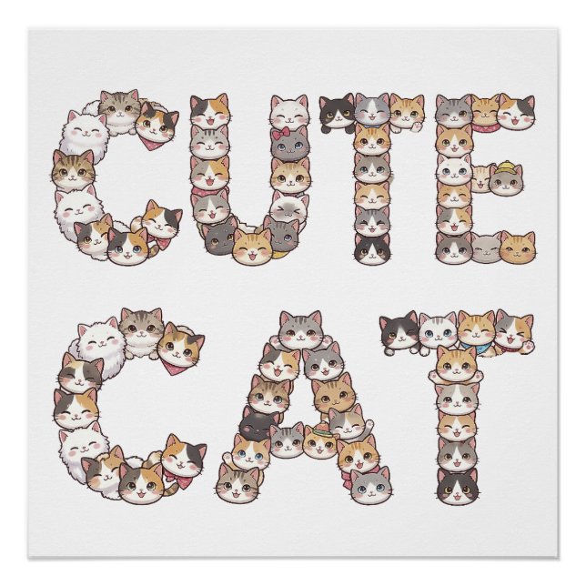 Póster The words "CUTE CAT" are made using cat faces (Frente)