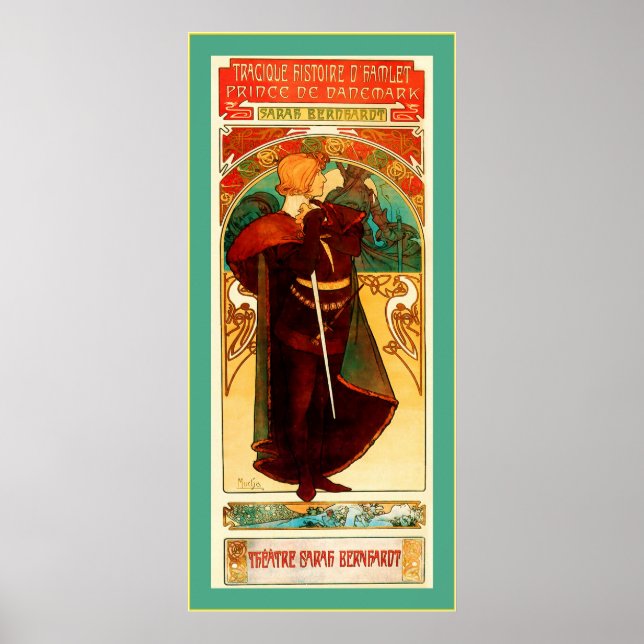 Póster Theater Sarah Bernhardt ~ Hamlet ~ Alphonse Mucha (Frente)