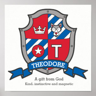 Poster Theodore boys name significa heraldry shield poste