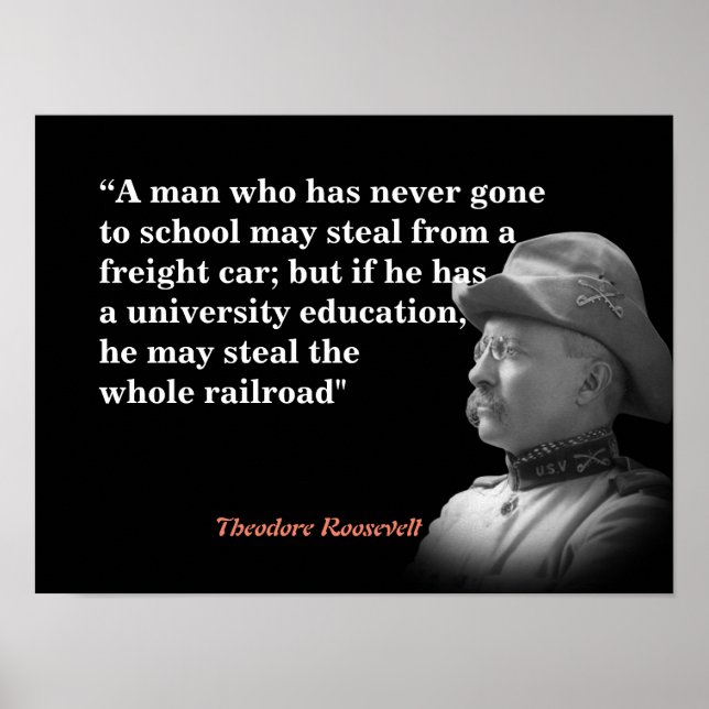 Poster Theodore Roosevelt Cite Sobre Educação E Caminho D (Frente)