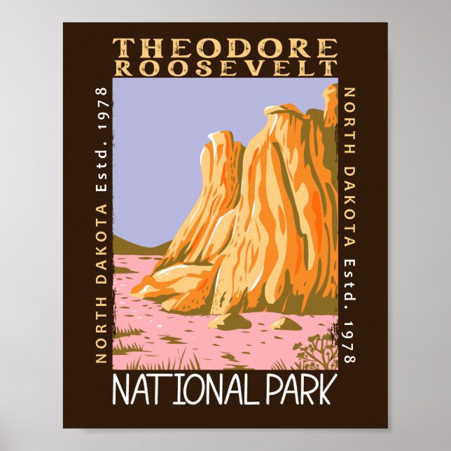 Poster Theodore Roosevelt National Park Retro Distestido (Frente)