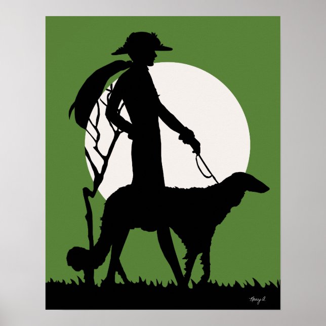 Poster Theresa in Green - Art Deco Lady with Dog (Frente)