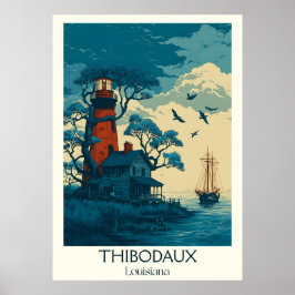 Poster Thibodaux Louisiana Vintage Lighthouse Bayou Art