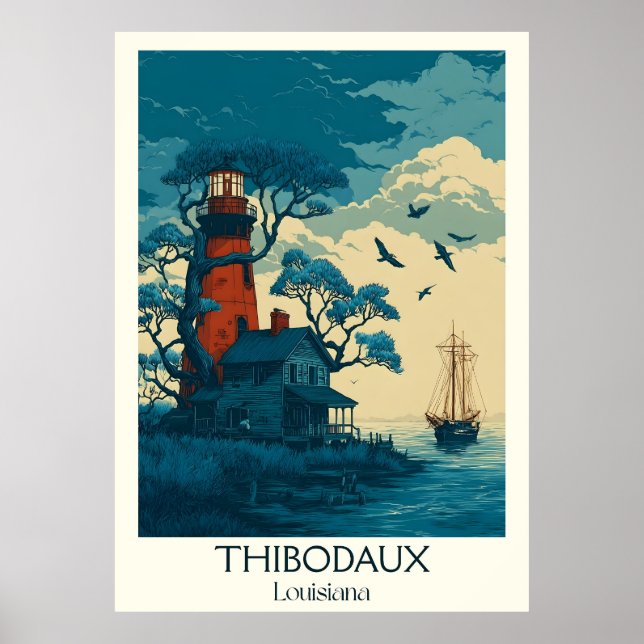 Poster Thibodaux Louisiana Vintage Lighthouse Bayou Art (Frente)