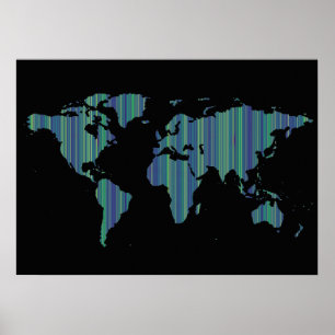 Póster thin stripes world map