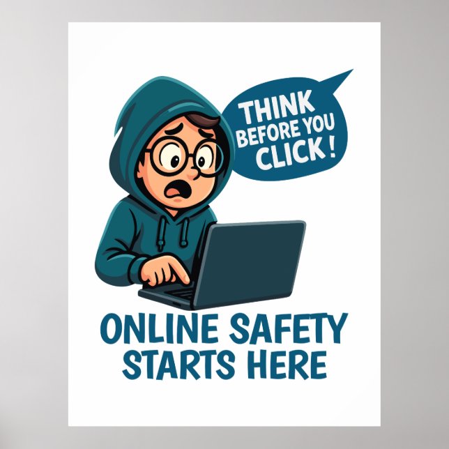 Poster Think Before You Click - Online Safety Awareness (Frente)