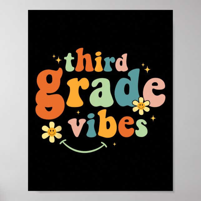 Poster Third Grade Vibes 3rd Grade Team Retro 1st Day Of  (Frente)