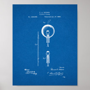 Póster Thomas Edison Light Bulb Patent - Blueprint